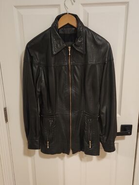 Womens 90s Leather Zip-Front Jacket